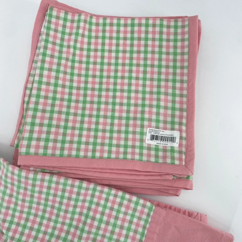 Pomegranate Inc.‎ Tablecloth Napkin Set Pink Green Cotton Gingham Cottagecore